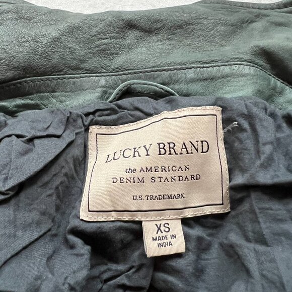 Lucky Brand motorcycle jacket distressed blue-gray lamb leather XS biker - Picture 7 of 7